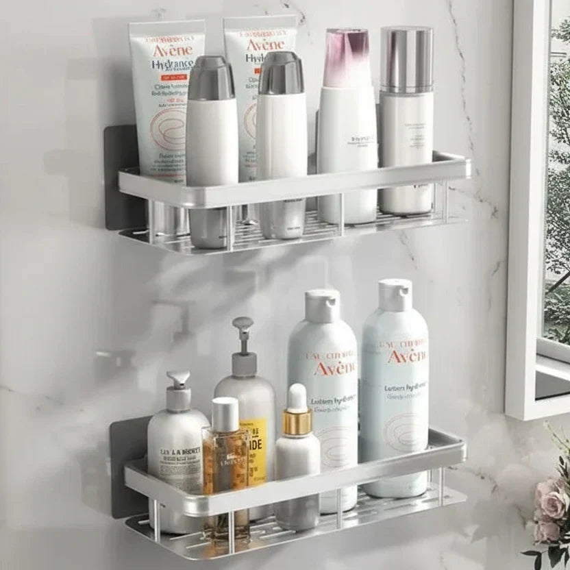 No-Drill Adhesive Wall Shelf | Stainless Steel & ABS for Kitchen and Bath
