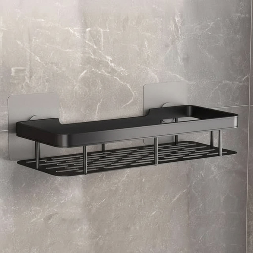 Easy-Mount Bathroom Shelf | No Drilling Required, Steel Finish