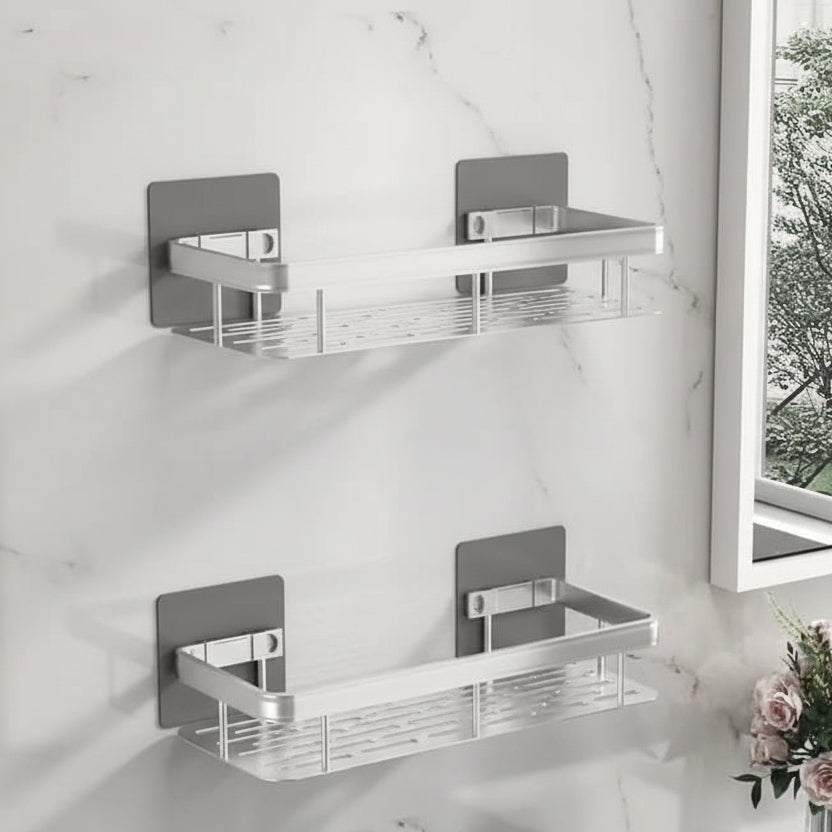 No-Drill Adhesive Wall Shelf | Stainless Steel & ABS for Kitchen and Bath