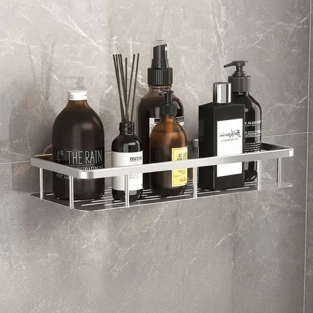 Easy-Mount Bathroom Shelf | No Drilling Required, Steel Finish