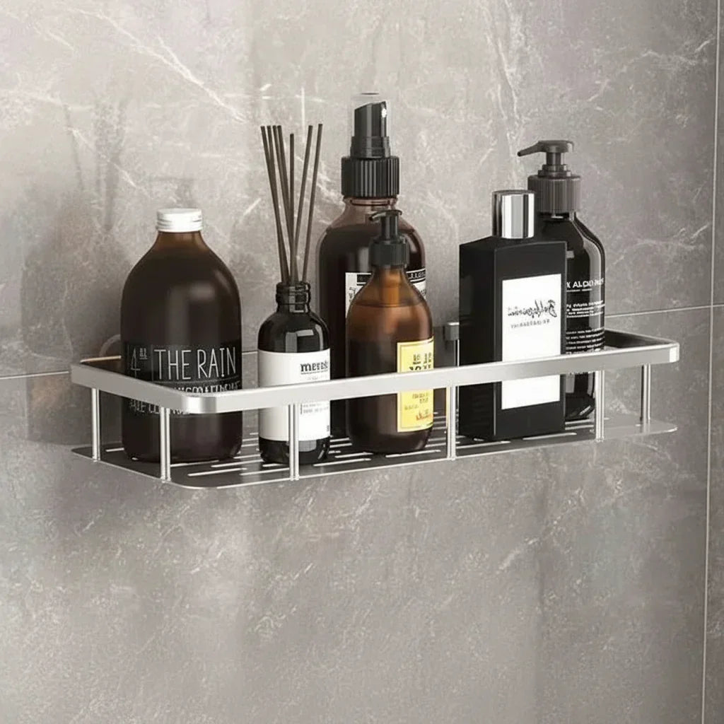 No-Drill Adhesive Wall Shelf | Stainless Steel & ABS for Kitchen and Bath