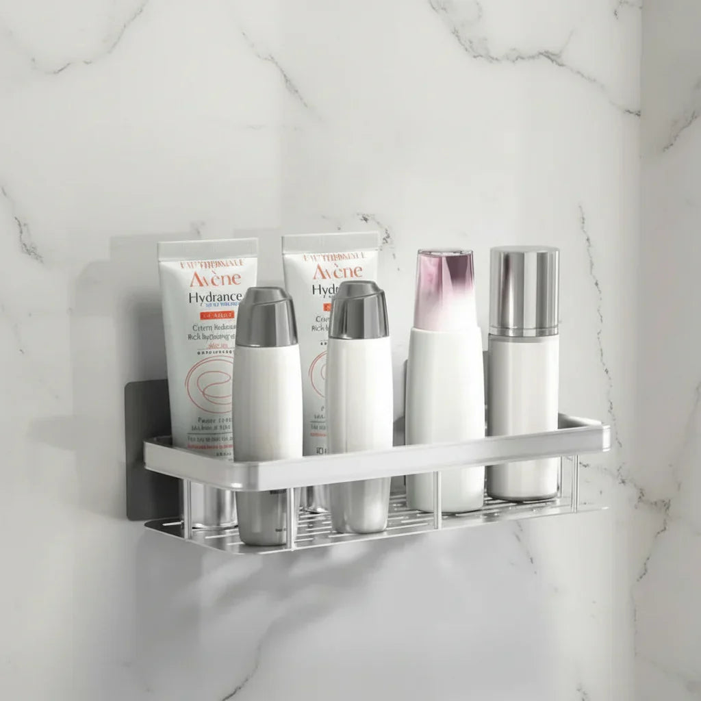 Easy-Mount Bathroom Shelf | No Drilling Required, Steel Finish