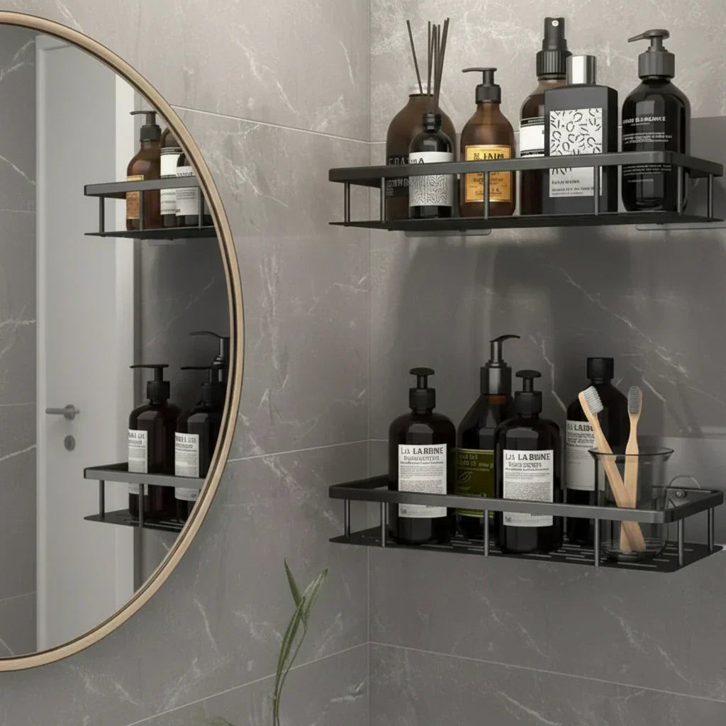 No-Drill Adhesive Wall Shelf | Stainless Steel & ABS for Kitchen and Bath