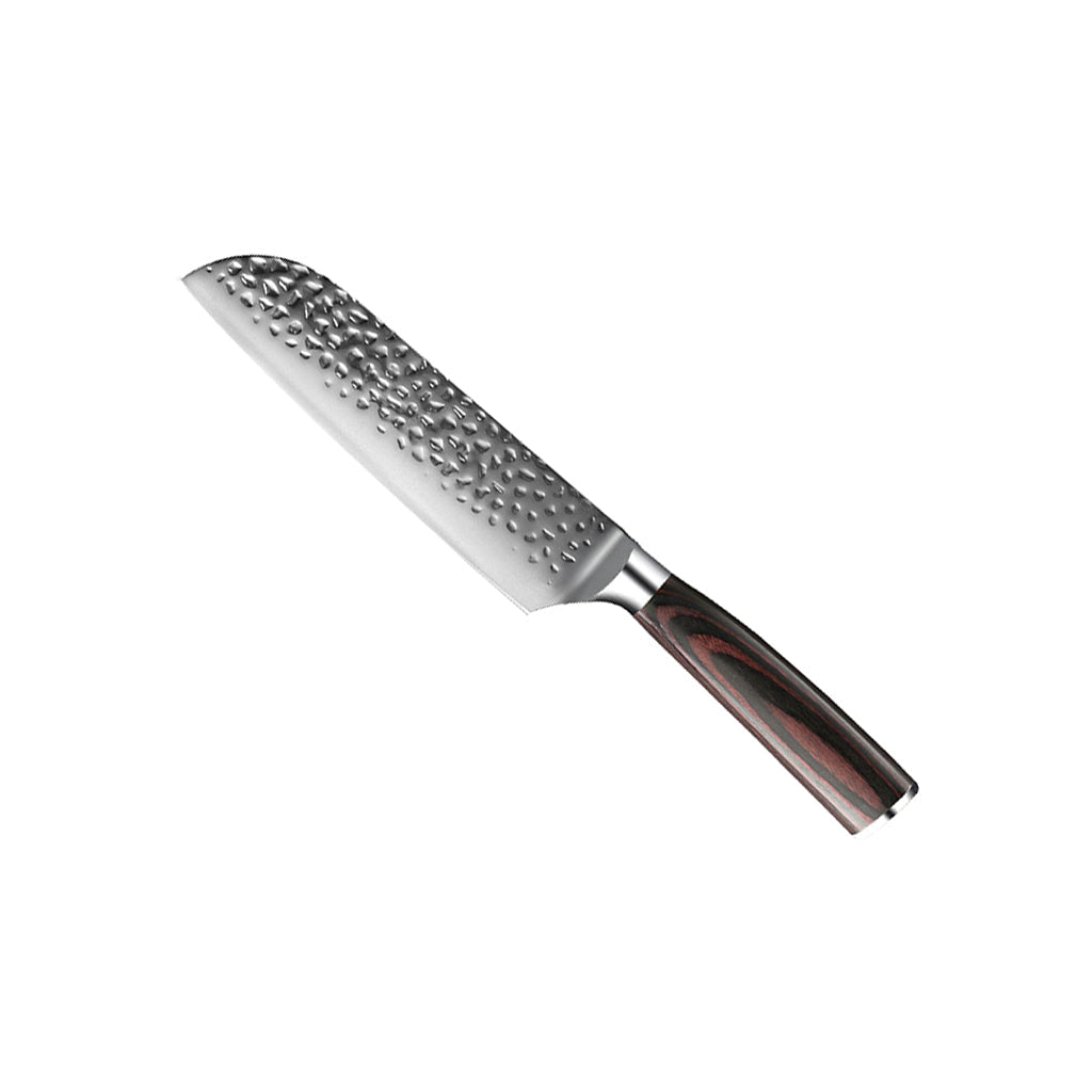 6-Piece Knife Set in Hammered Stainless Steel with Acacia Magnetic Rack