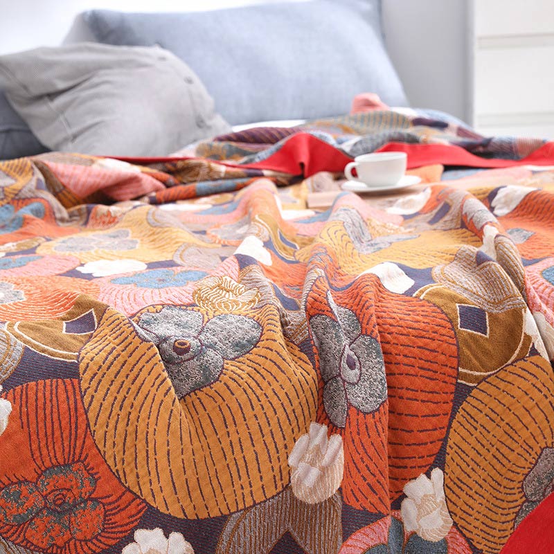 Colorful Cotton Blanket with Reversible Mesh Design