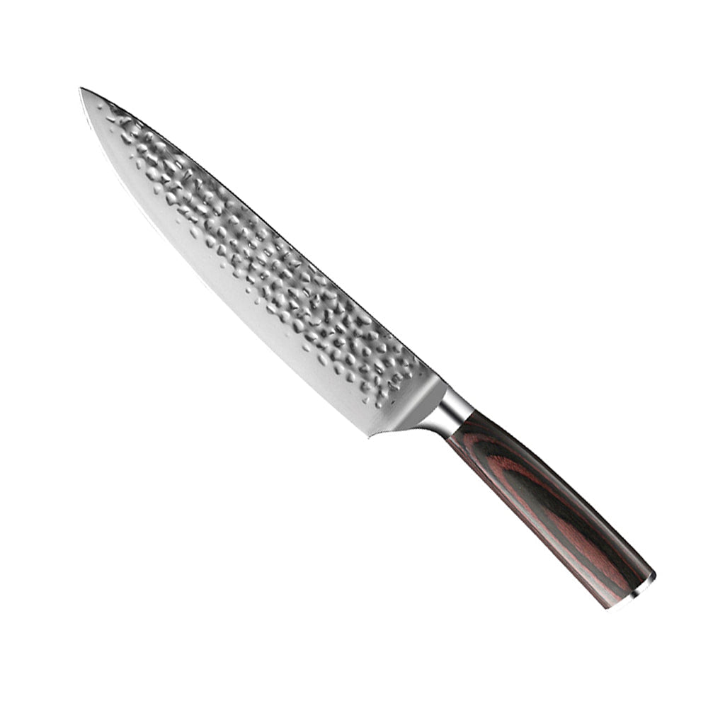6-Piece Knife Set in Hammered Stainless Steel with Acacia Magnetic Rack
