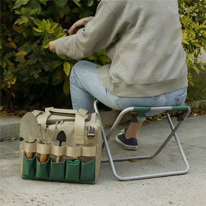 Compact Garden Gear Ensemble | Portable Stool & Tool Carrier