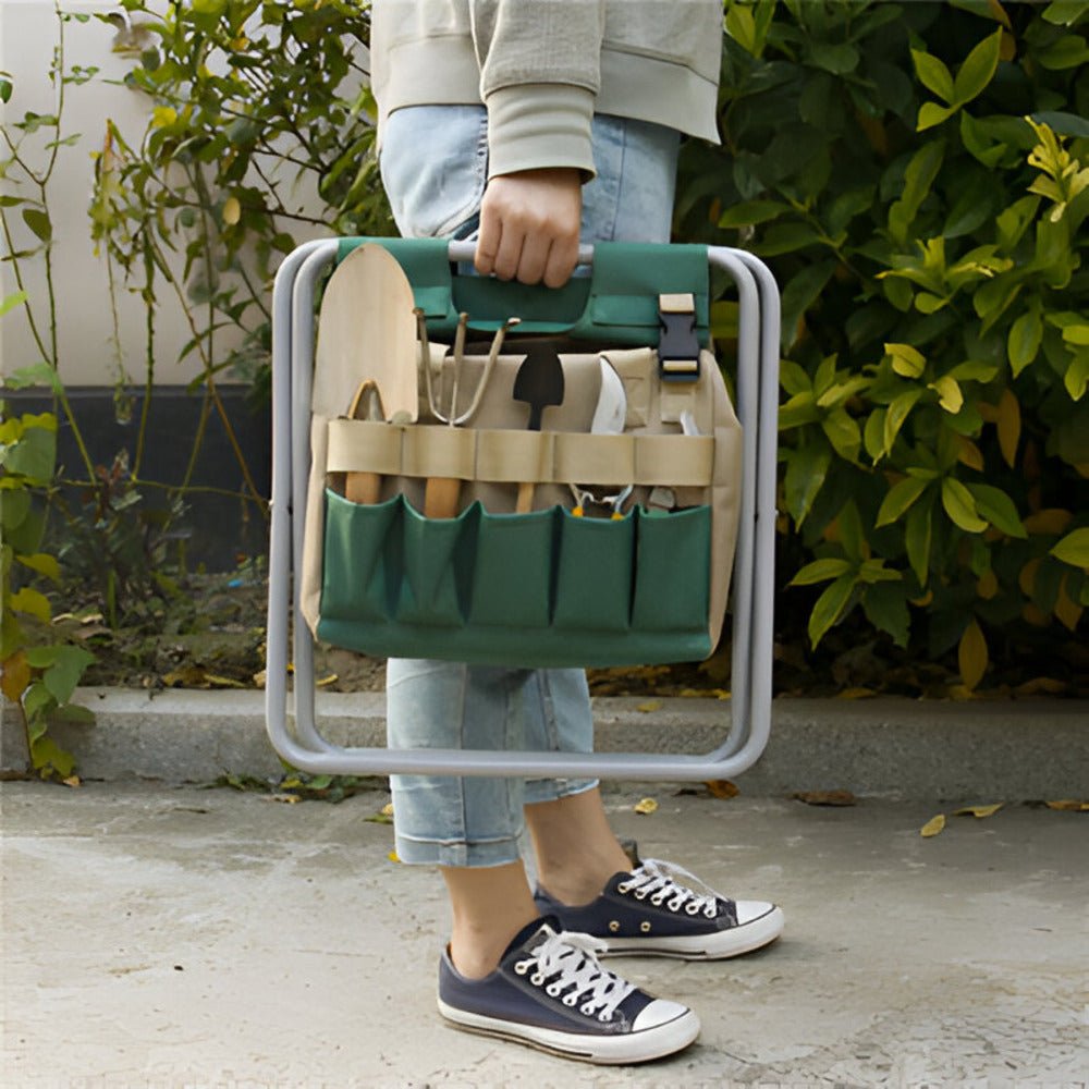 Compact Garden Gear Ensemble | Portable Stool & Tool Carrier