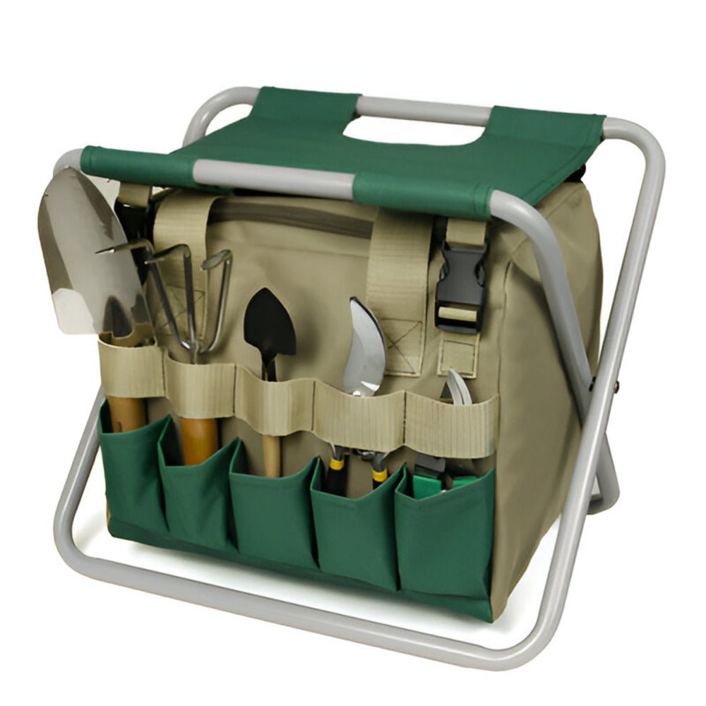 Compact Garden Gear Ensemble | Portable Stool & Tool Carrier