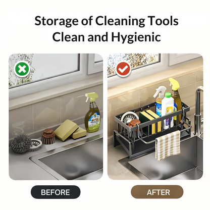 Sleek Kitchen Sink Organizer | Rust-Resistant | With Towel Holder | AquaShelf
