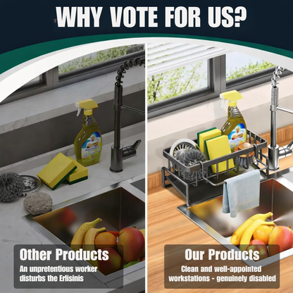 Sleek Kitchen Sink Organizer | Rust-Resistant | With Towel Holder | AquaShelf