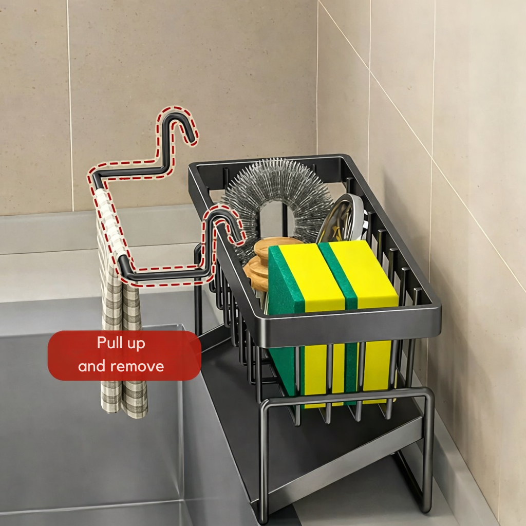 Sleek Kitchen Sink Organizer | Rust-Resistant | With Towel Holder | AquaShelf