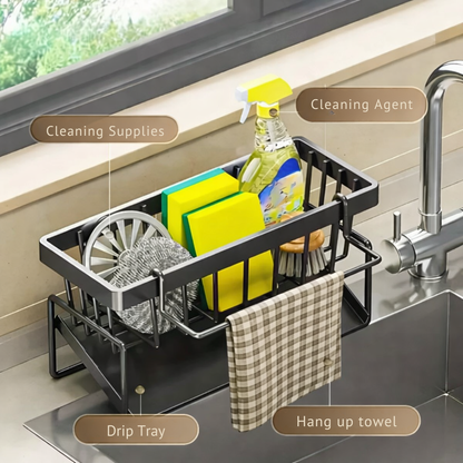 Sleek Kitchen Sink Organizer | Rust-Resistant | With Towel Holder | AquaShelf