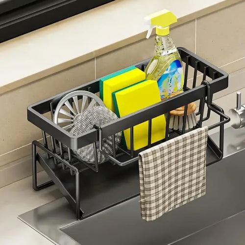 Sleek Kitchen Sink Organizer | Rust-Resistant | With Towel Holder | AquaShelf