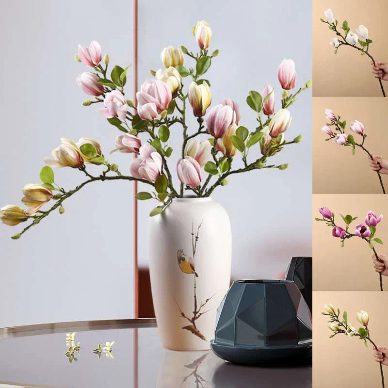 Atmospheric Branch Decor Featuring Lifelike Magnolia Blooms