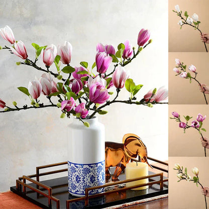 Atmospheric Branch Decor Featuring Lifelike Magnolia Blooms