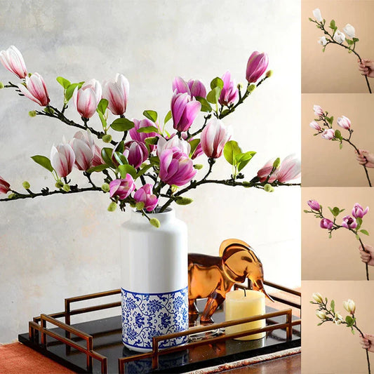 Atmospheric Branch Decor Featuring Lifelike Magnolia Blooms