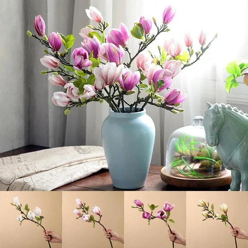 Atmospheric Branch Decor Featuring Lifelike Magnolia Blooms