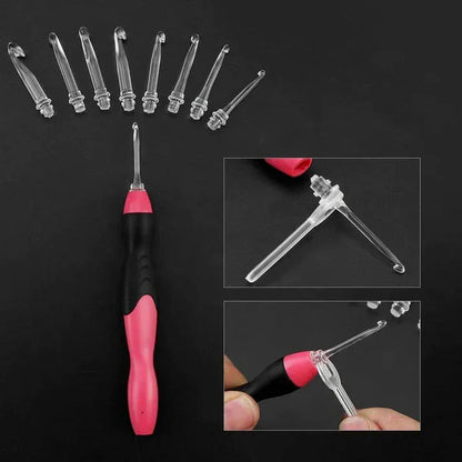 Illuminated Crochet Hook Set | Light-Up Tip | Interchangeable Heads