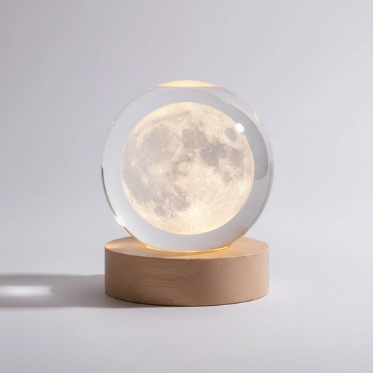 3D Planet Design Table Lamp – Wooden Spherical Lamp with Warm LED Light
