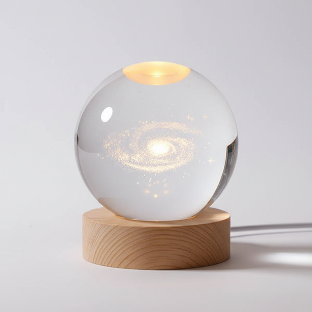3D Planet Design Table Lamp – Wooden Spherical Lamp with Warm LED Light