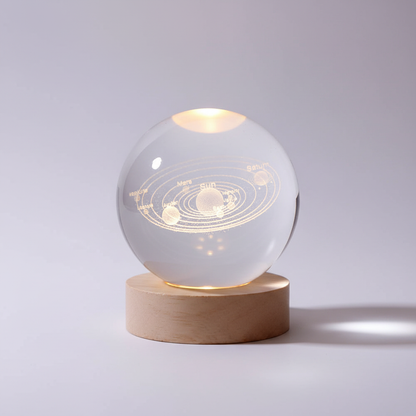 3D Planet Design Table Lamp – Wooden Spherical Lamp with Warm LED Light