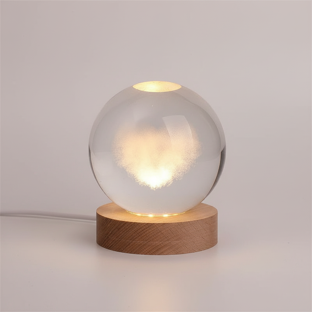 3D Planet Design Table Lamp – Wooden Spherical Lamp with Warm LED Light