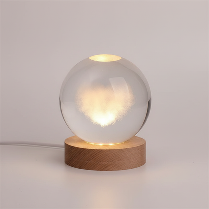 3D Planet Design Table Lamp – Wooden Spherical Lamp with Warm LED Light
