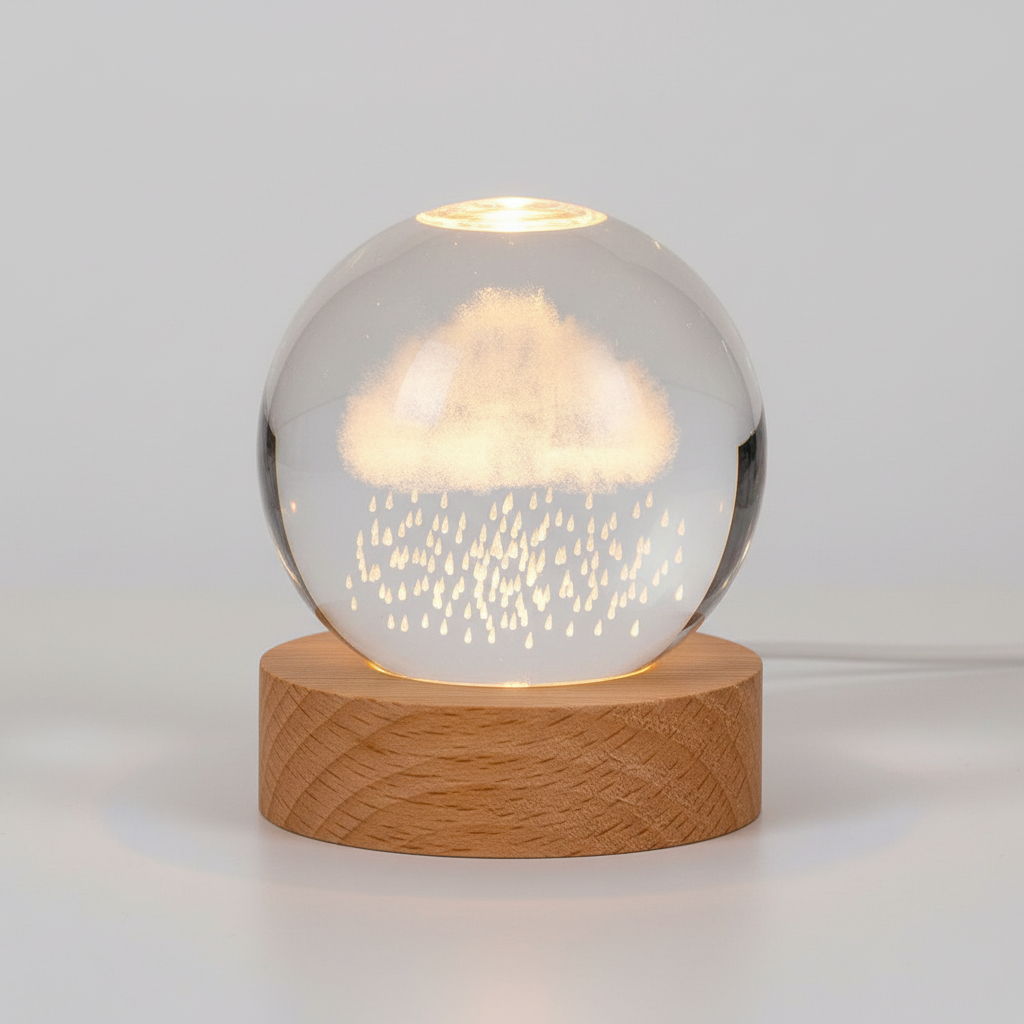 3D Planet Design Table Lamp – Wooden Spherical Lamp with Warm LED Light