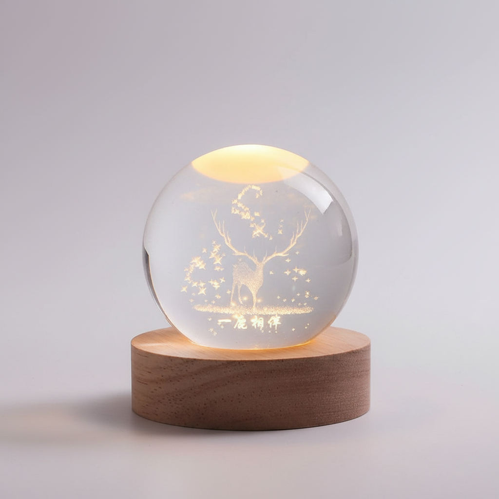 3D Planet Design Table Lamp – Wooden Spherical Lamp with Warm LED Light