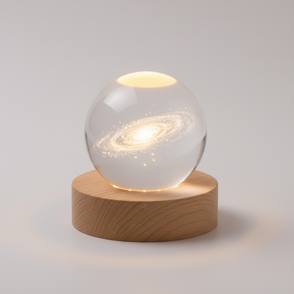 3D Planet Design Table Lamp – Wooden Spherical Lamp with Warm LED Light