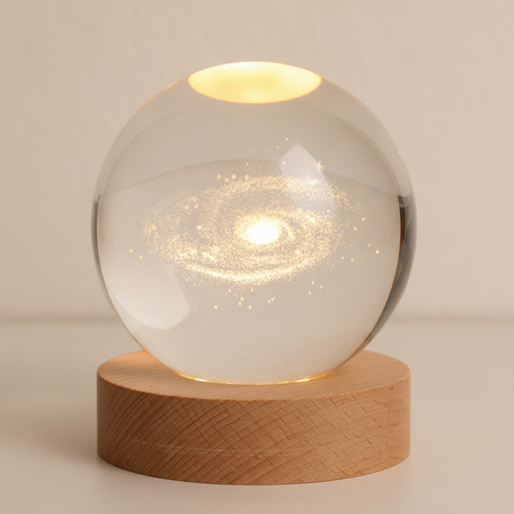 3D Planet Design Table Lamp – Wooden Spherical Lamp with Warm LED Light