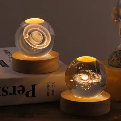 3D Planet Design Table Lamp – Wooden Spherical Lamp with Warm LED Light
