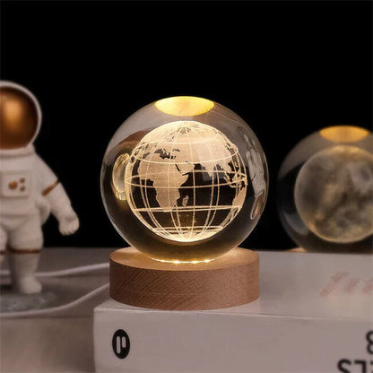 3D Planet Design Table Lamp – Wooden Spherical Lamp with Warm LED Light