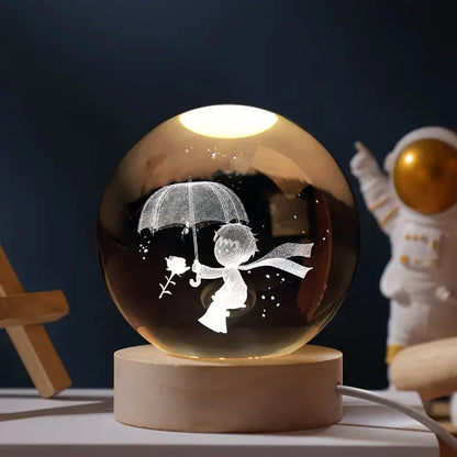 3D Planet Design Table Lamp – Wooden Spherical Lamp with Warm LED Light