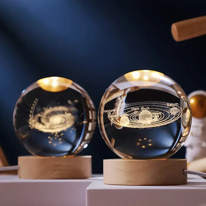 3D Planet Design Table Lamp – Wooden Spherical Lamp with Warm LED Light