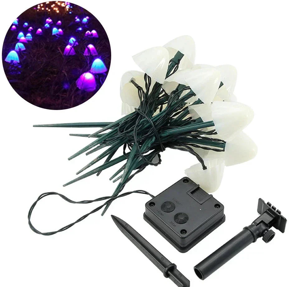 Solar-Powered LED Mushroom String Lights | Weatherproof Garden Decor