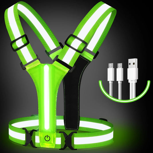 Rechargeable LED Safety Vest for Running with Reflective Strips