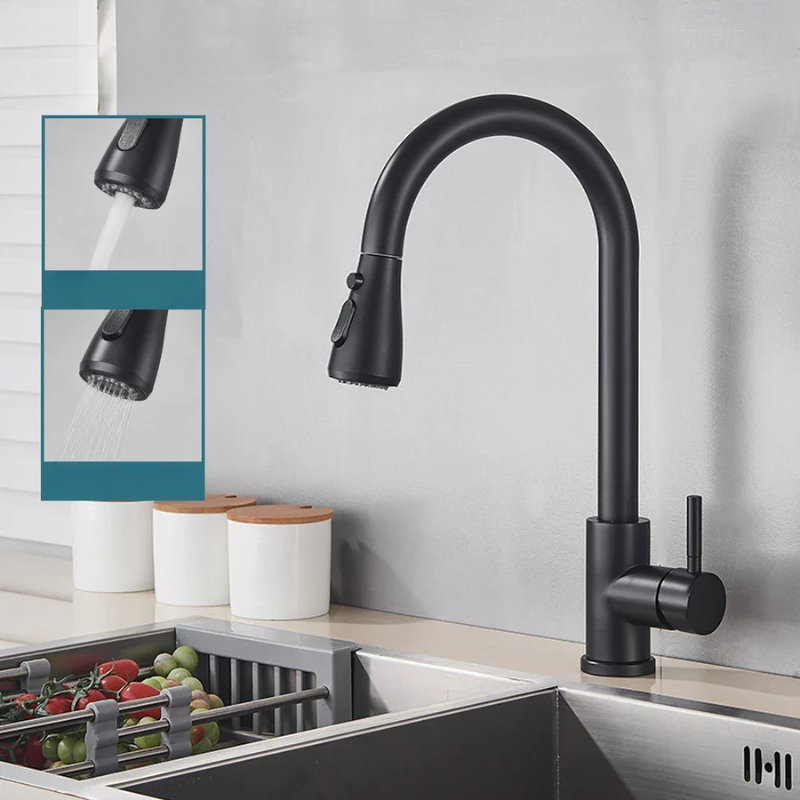 Pull-Out Faucet with Single Lever Mixer – Flexible Shower Function, Stainless Steel, Ideal for Modern Kitchens, Easy Installation
