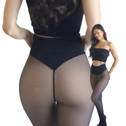 Fleece-Lined Warm Leggings with High Waist for a Slim Fit