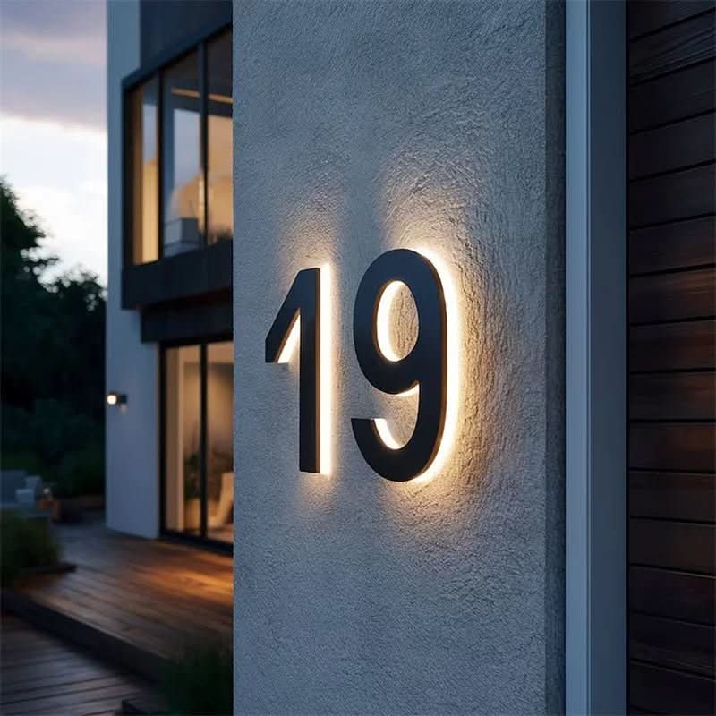 Modern House Number Sign with Illuminated LED Light