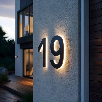 Modern House Number Sign with Illuminated LED Light