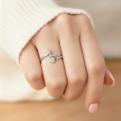Adjustable Initial Ring Classic with Gift Box and Message Card