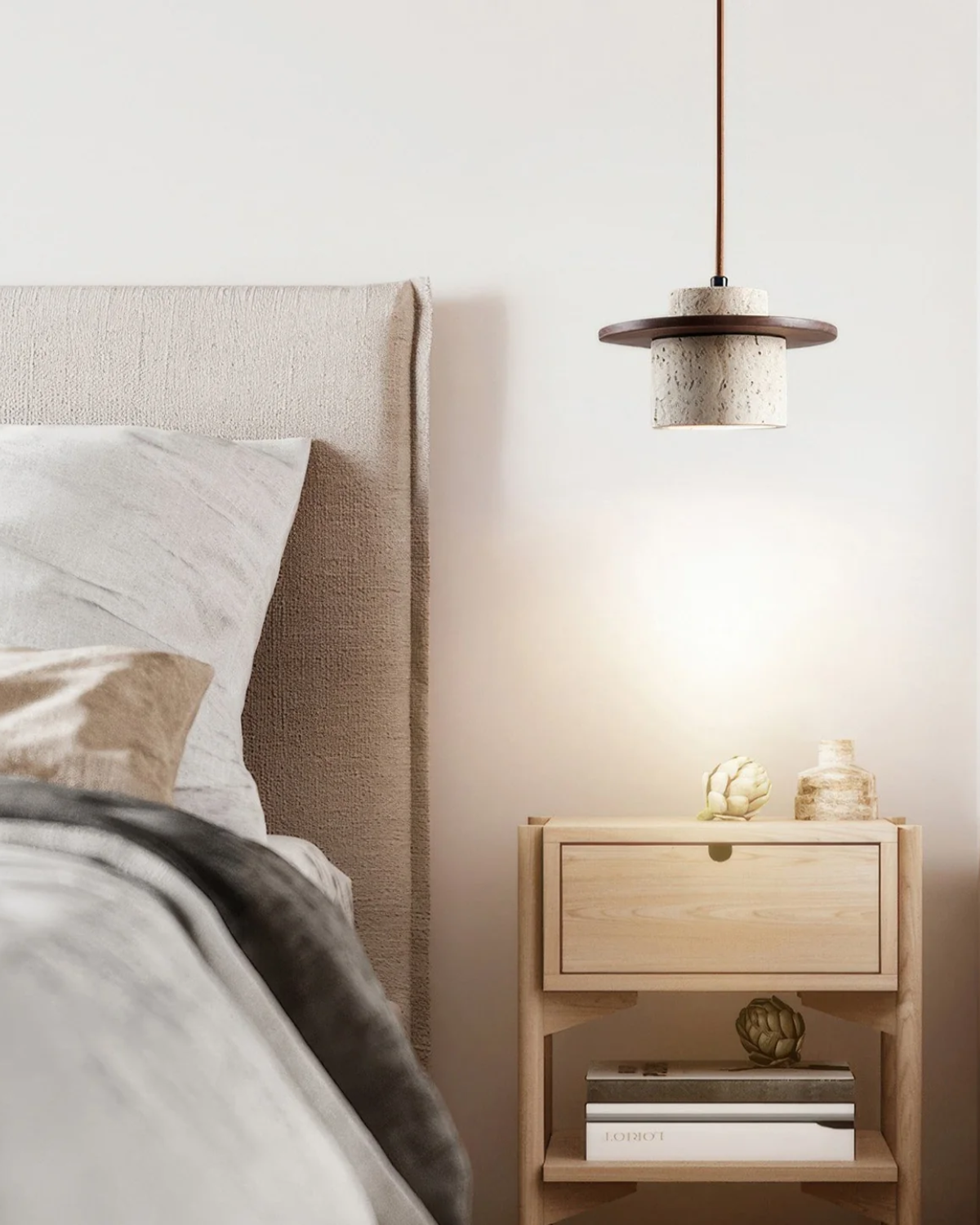Rustic Pendant Light with Travertine Stone for a Warm Glow