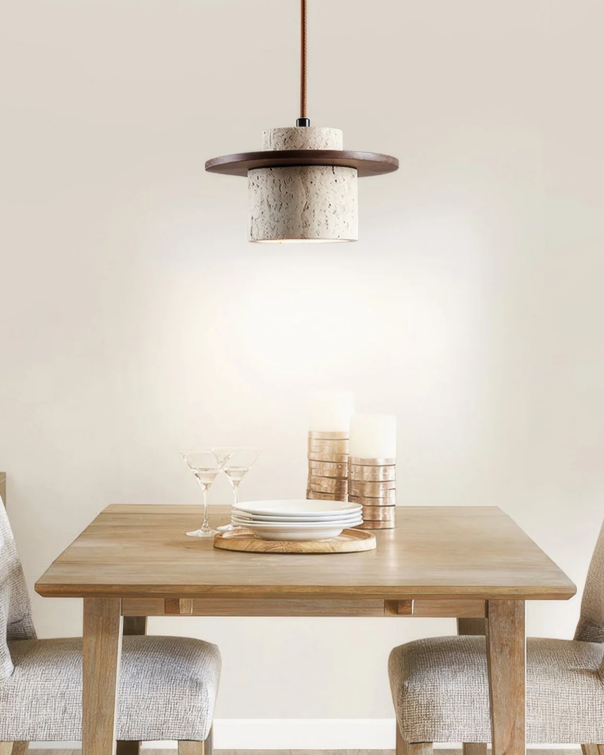 Rustic Pendant Light with Travertine Stone for a Warm Glow