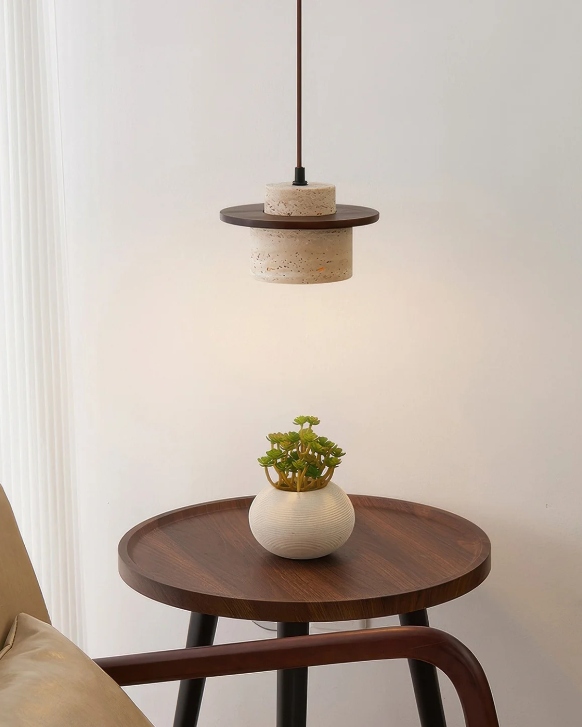 Rustic Pendant Light with Travertine Stone for a Warm Glow