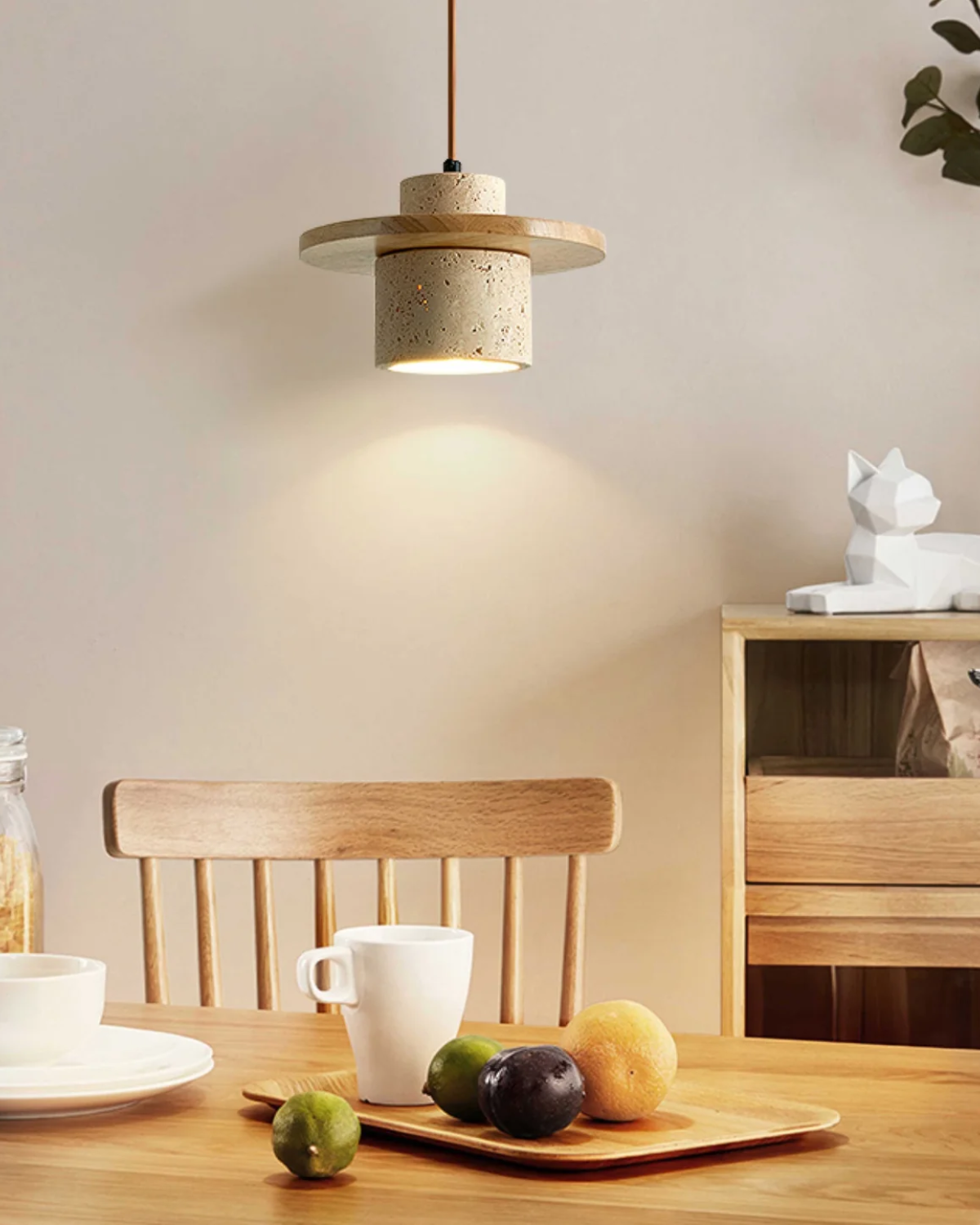 Rustic Pendant Light with Travertine Stone for a Warm Glow