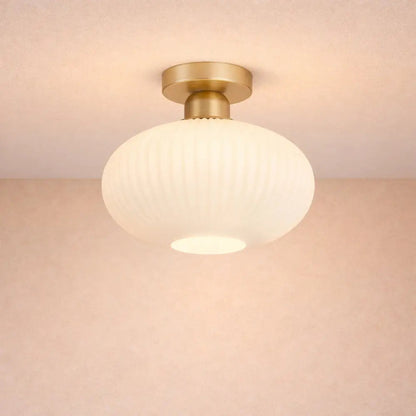 Gold Finish Pleated Glass LED Ceiling Light Fixture