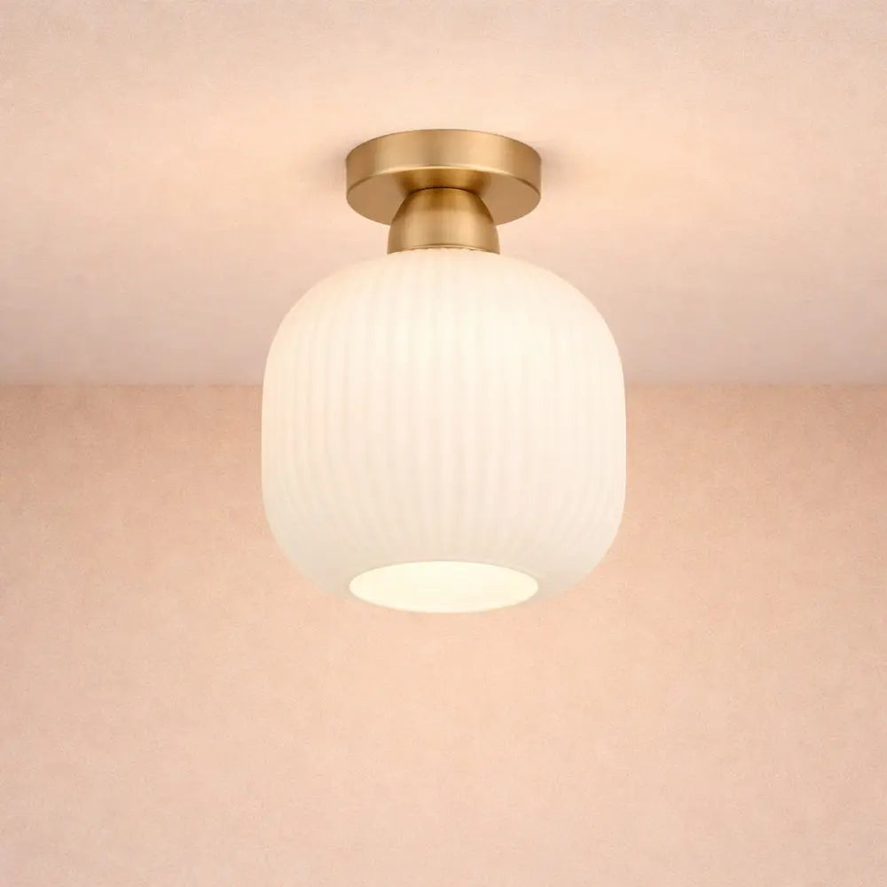 Gold Finish Pleated Glass LED Ceiling Light Fixture