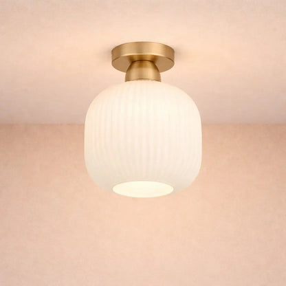 Gold Finish Pleated Glass LED Ceiling Light Fixture